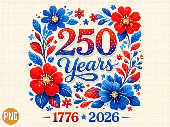 Celebrate 250 Years with the 1776 2026 Floral USA PNG Design
