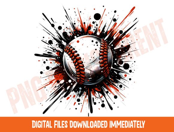 Dynamic Splatter Baseball PNG Design for Creative Projects