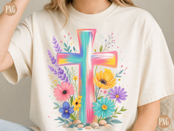 Floral Christian Cross PNG: Watercolor Faith Designs