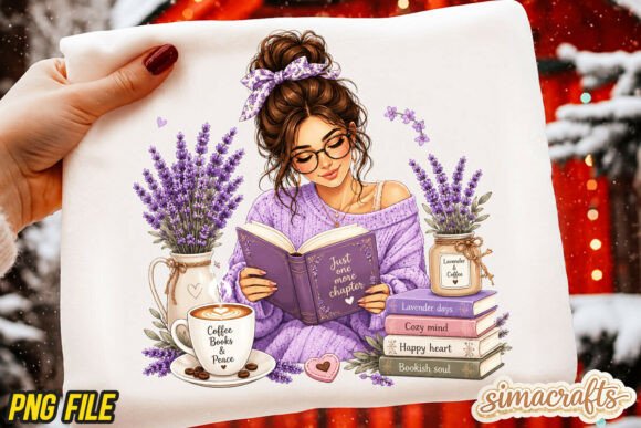 Girl Reading Book Lavender Coffee PNG: A Designer's Cozy Escape