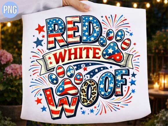 Red White Woof Patriotic Dog Paw USA PNG for Creative Projects