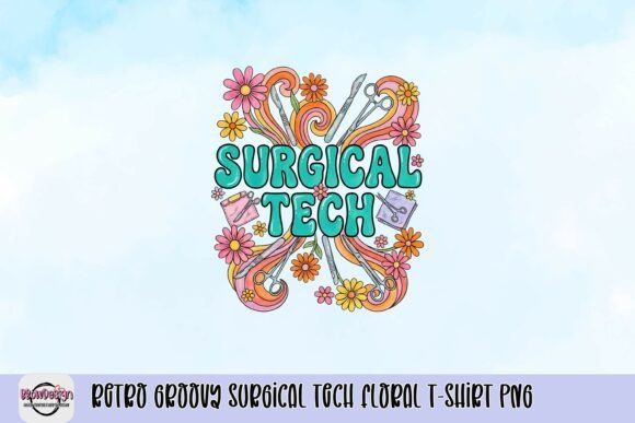 Retro Groovy Surgical Tech Floral PNG: Design & Application