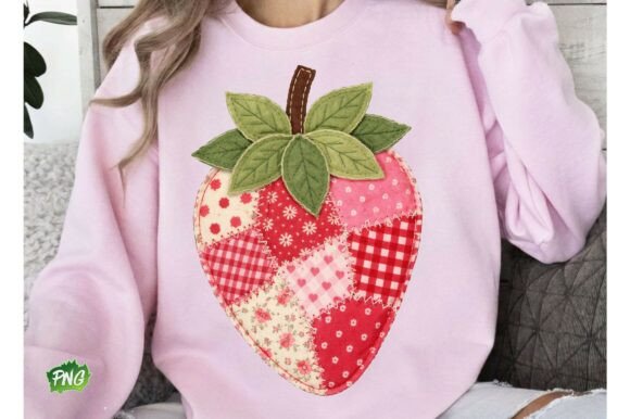 The Sweet Charm of Patchwork Strawberry PNG for Modern Design